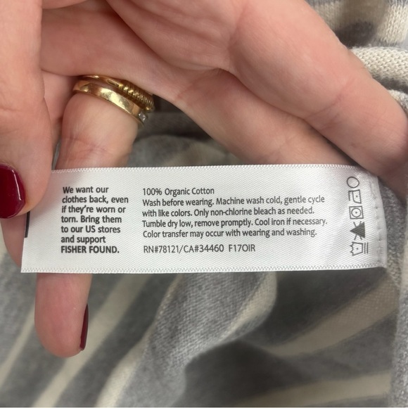 Eileen Fisher Women’s Small Gray White Stripes Crew Neck Organic Cotton Tee - Picture 7 of 9